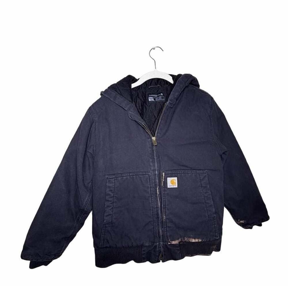 READ Distressed Carhartt Quilted Lined Hooded Jacket Size M 10-12 Black